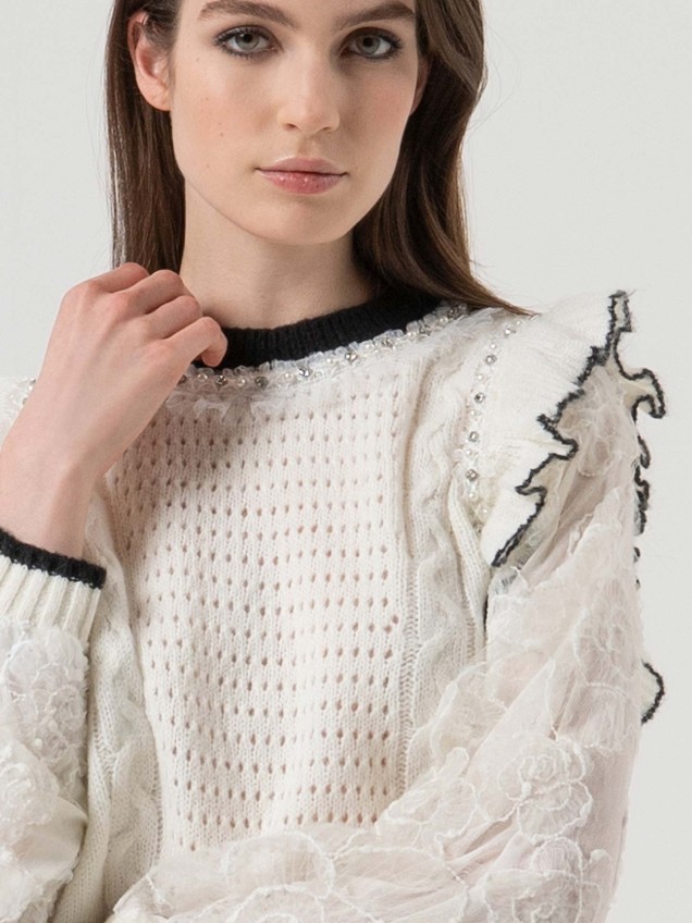 Camisola de malha combinada