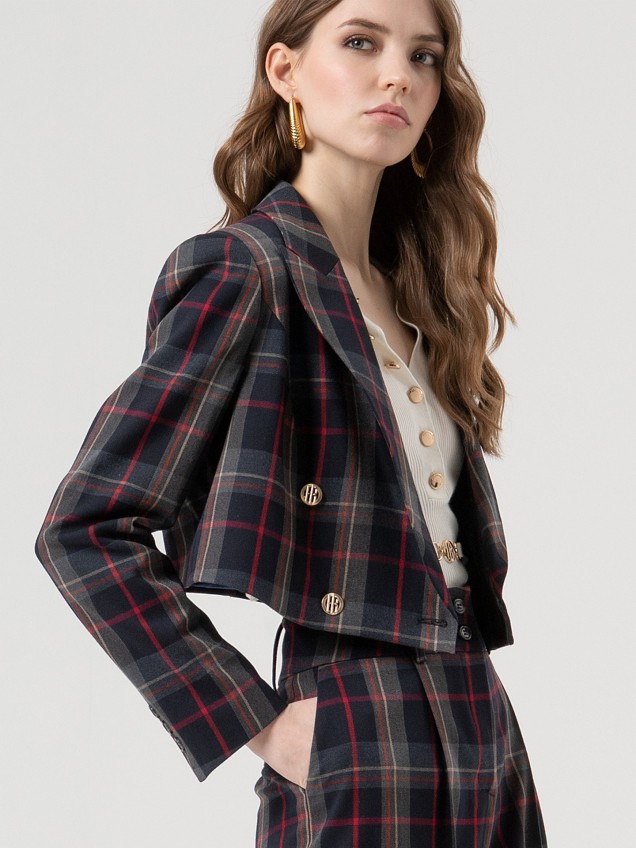 Blazer Cropped Padrão Tartan