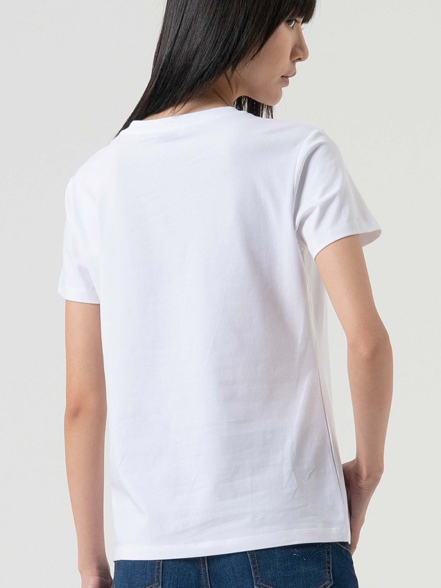 T-shirt com Logótipo de Pérolas e Strass