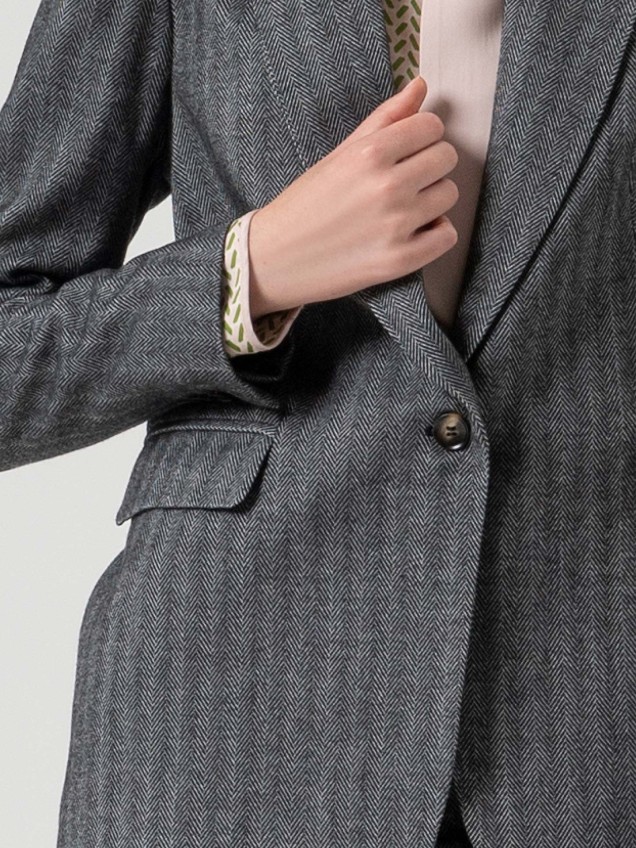 Blazer Clássico com Padrão Espinha de Peixe