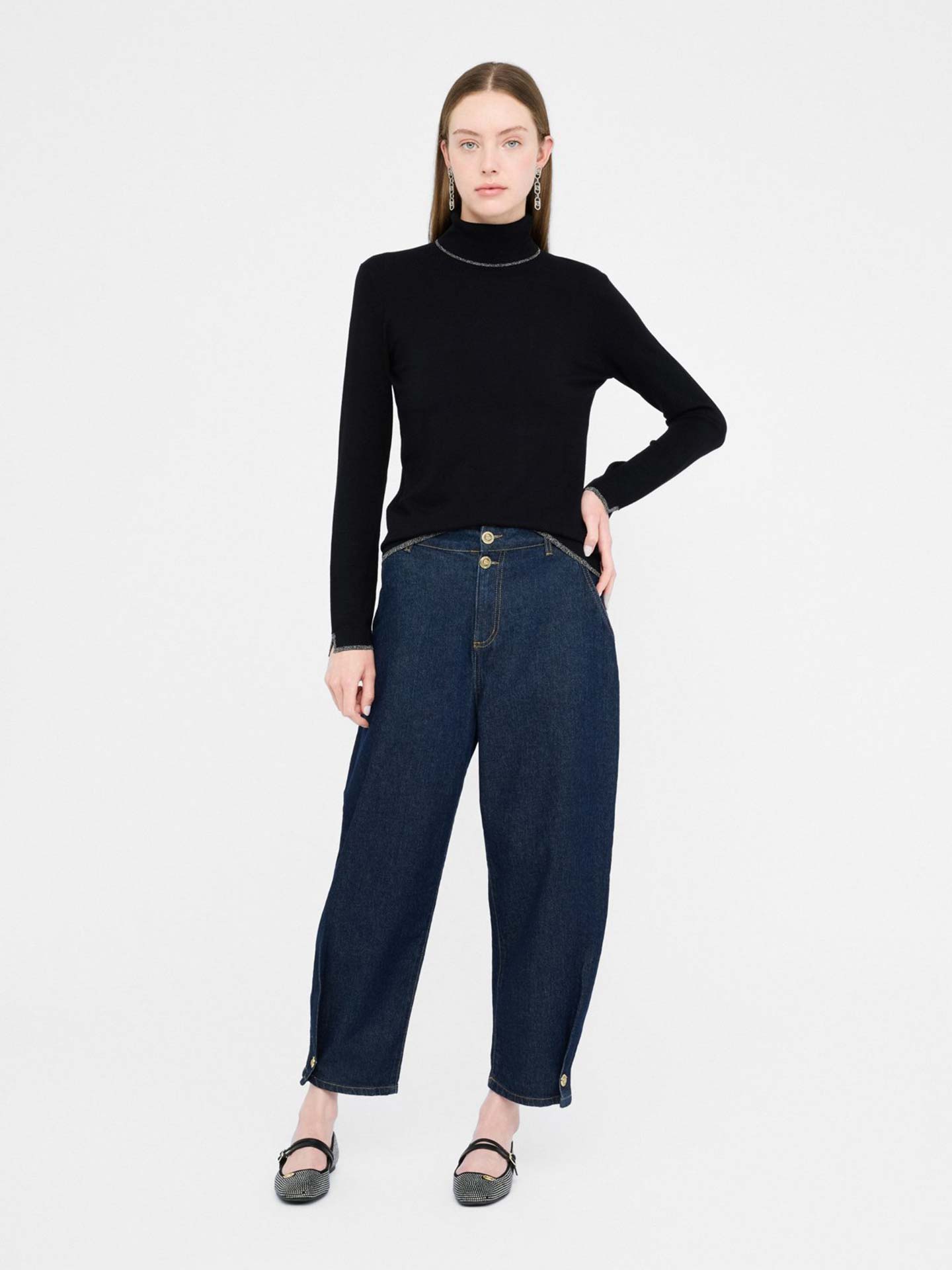 Camisola de Gola Alta com Detalhes em Lurex