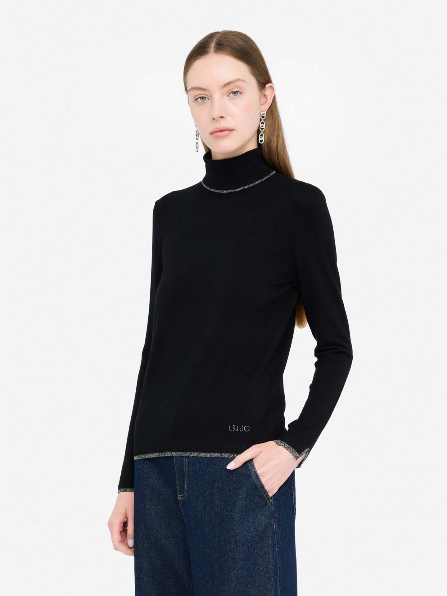 Camisola de Gola Alta com Detalhes em Lurex