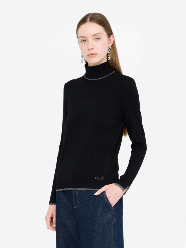 Camisola de Gola Alta com Detalhes em Lurex