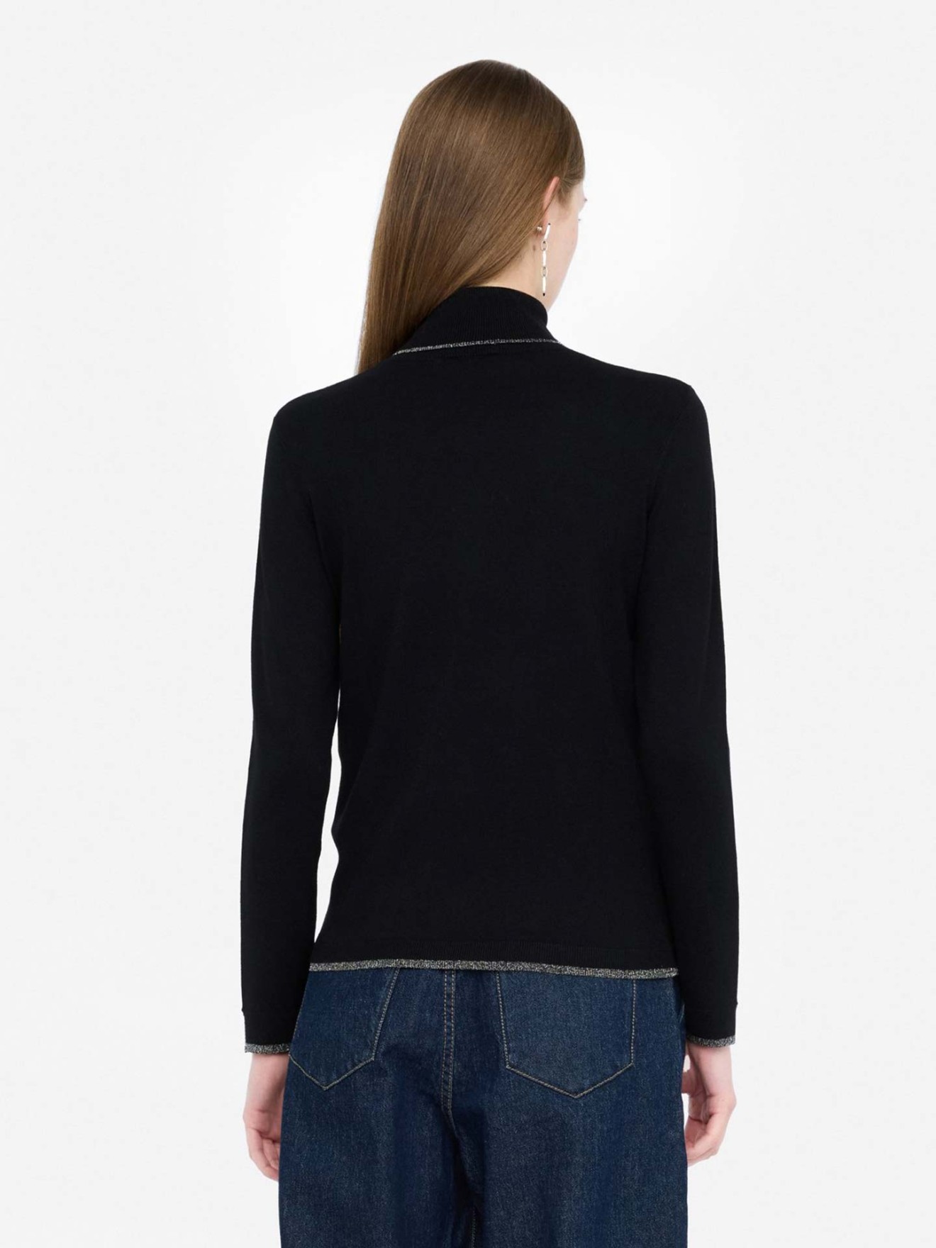 Camisola de Gola Alta com Detalhes em Lurex