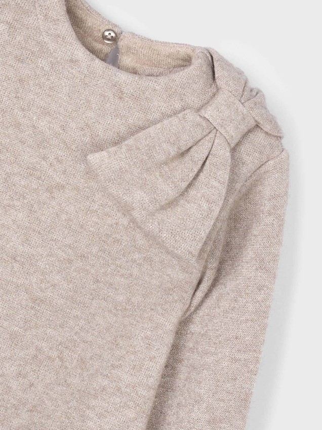 Vestido de Tricot com Folhos e Laço