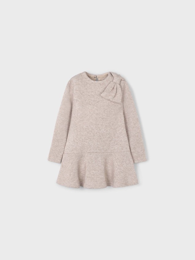 Vestido de Tricot com Folhos e Laço