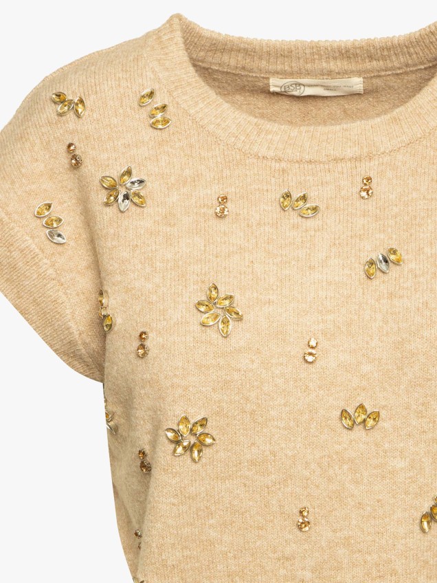Camisola de Malha com Aplicações de Cristais