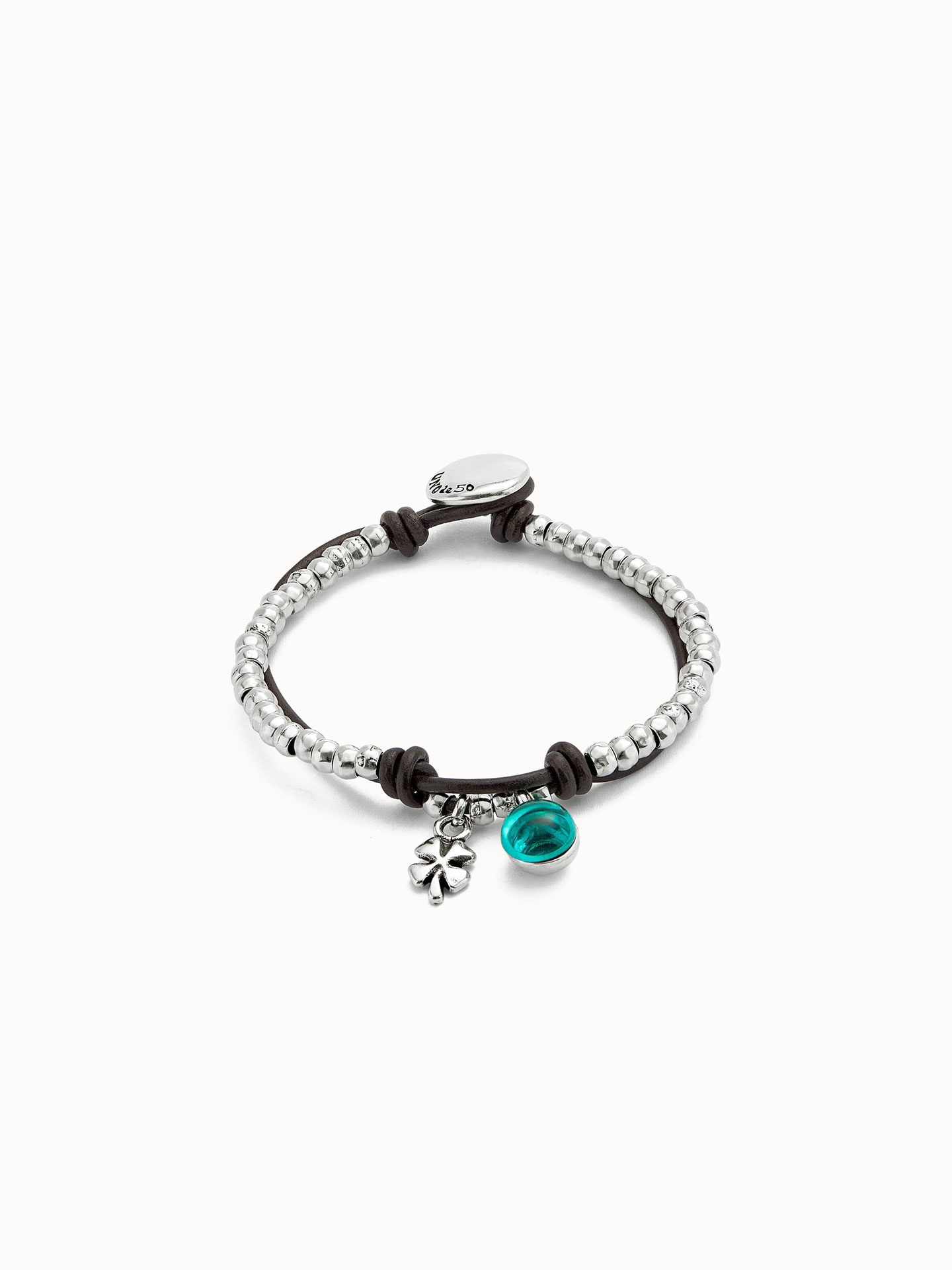 Pulseira em Couro com Trevo da Sorte