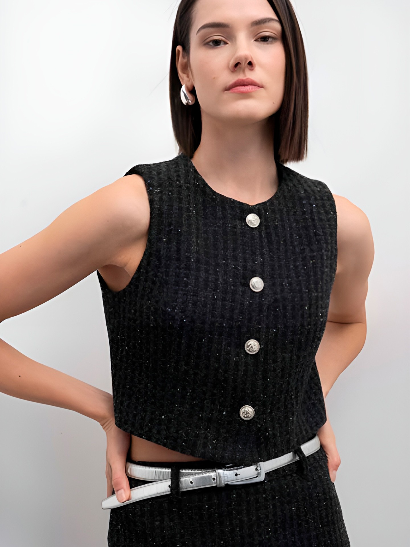 Colete Cropped Tweed