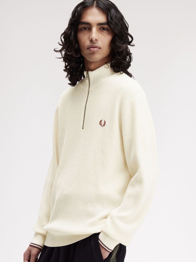 Camisola Waffle com Meio Fecho K8557