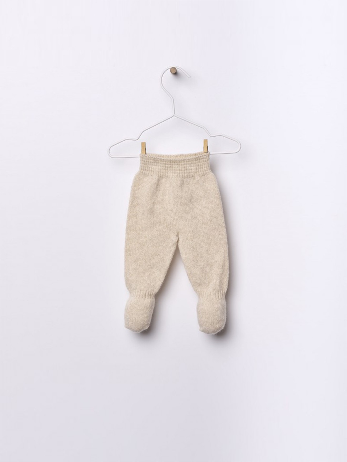 Calças com Pé Tricotadas em Lã Merino