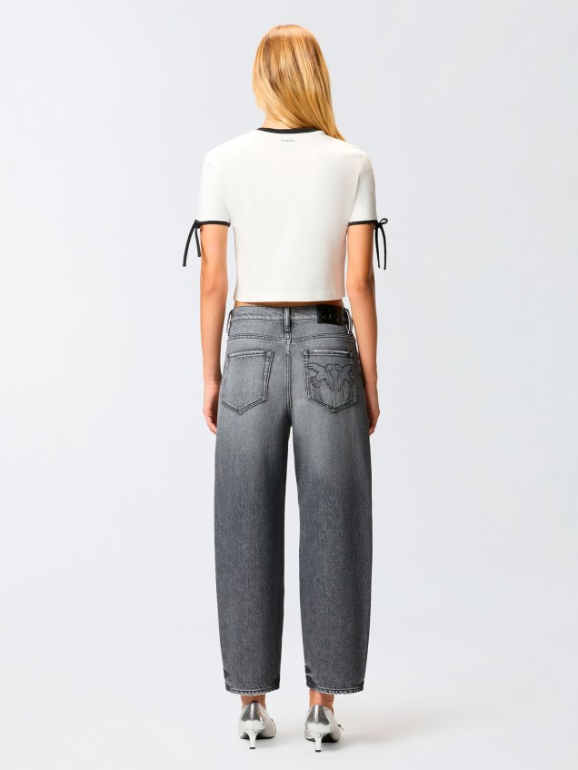 T-shirt Cropped com Bordado Love Birds