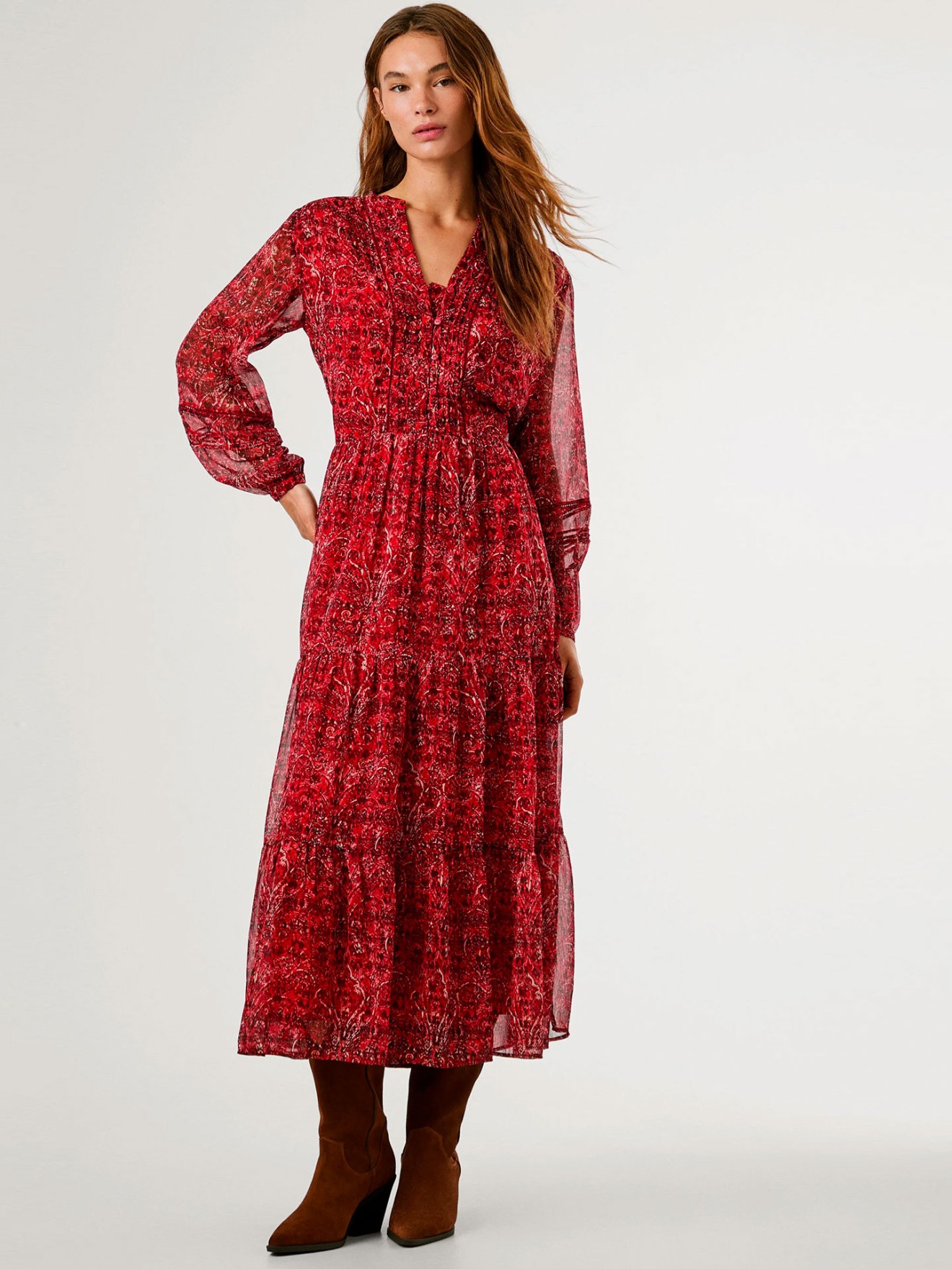 Vestido comprido Chiffon Estampado Paisley