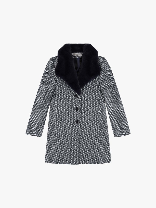 Casaco Tweed com Gola em Pelo
