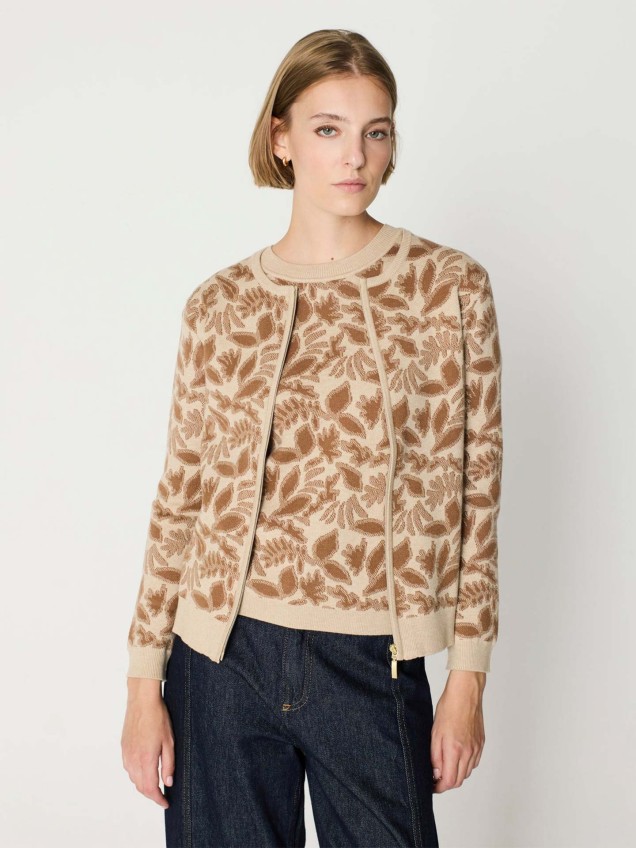 Casaco de Malha Jacquard com Padro Floral