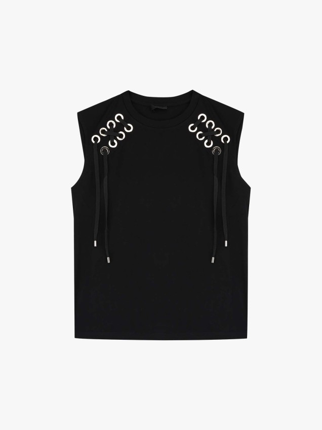 T-shirt Sem Mangas com Ilhós