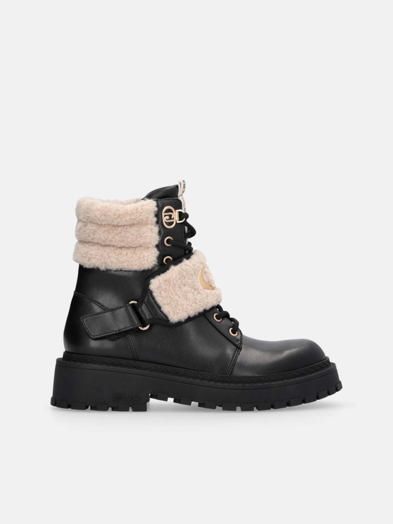 Botas Combat em Pele com Detalhes em Pele Sinttica