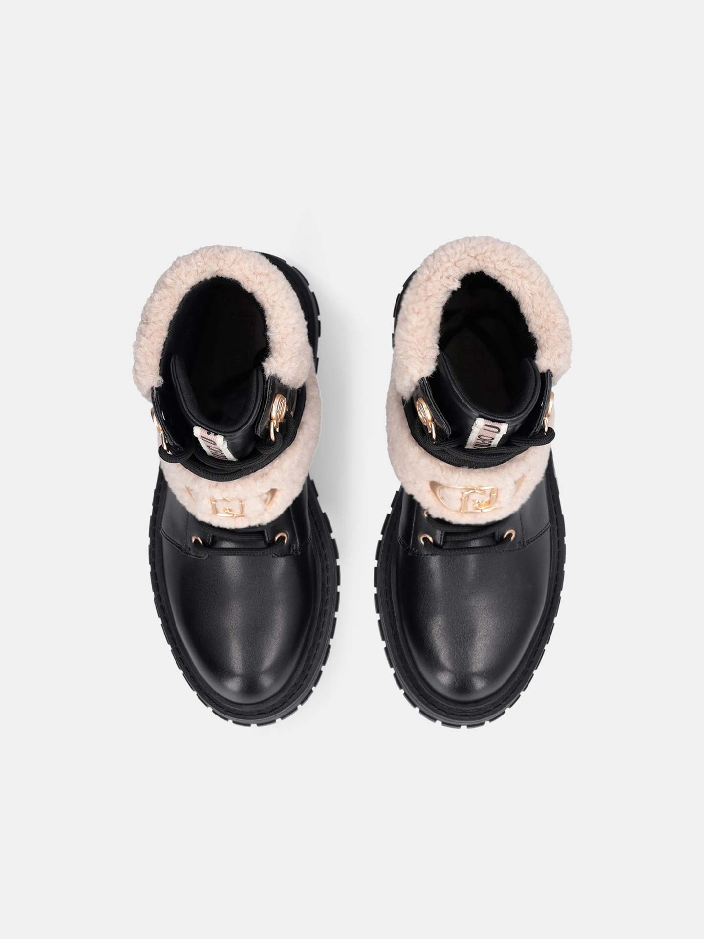 Botas Combat em Pele com Detalhes em Pele Sintética