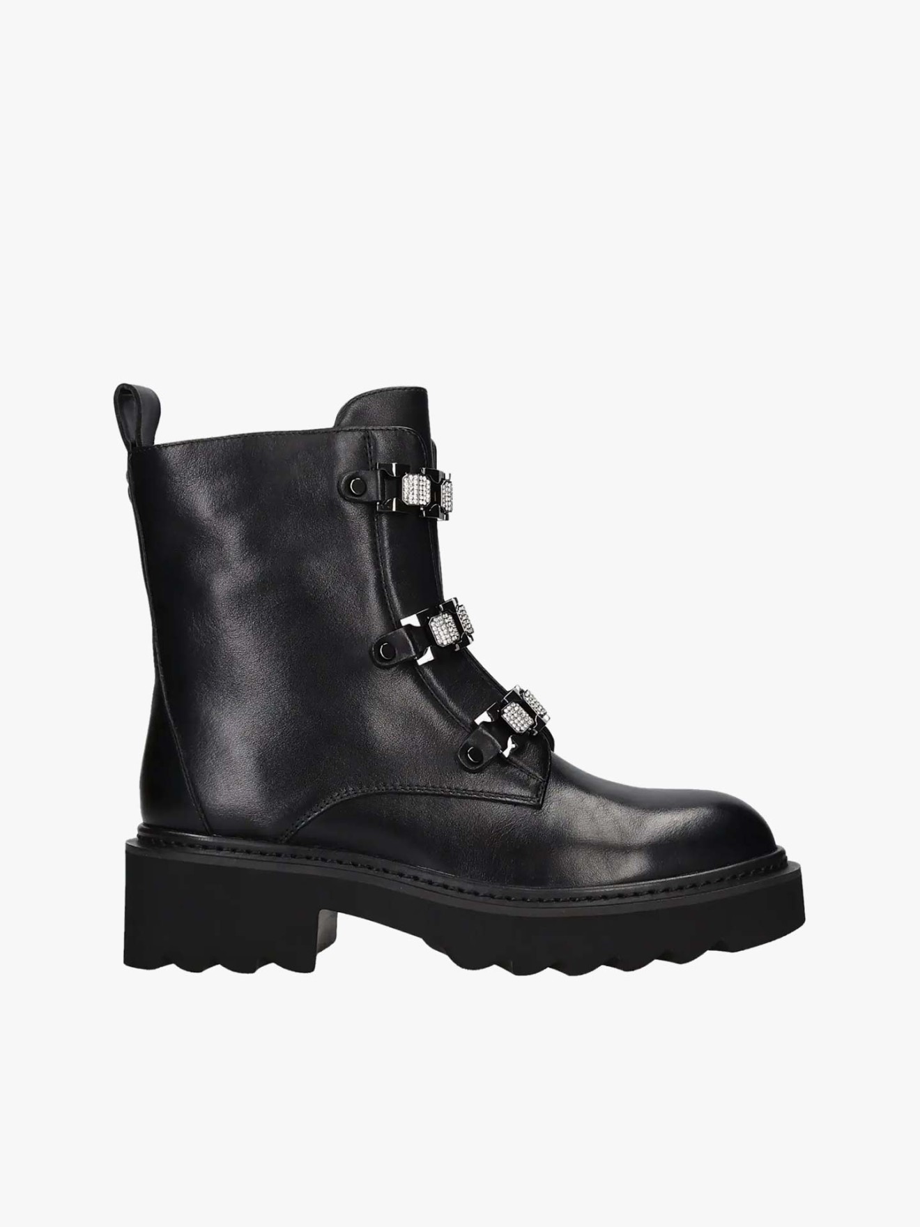 Botas de Pele com Detalhes em Strass