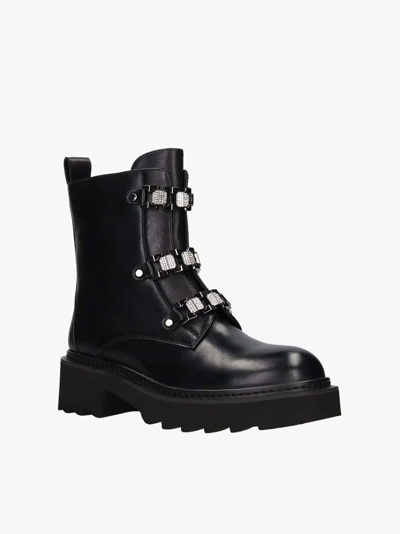 Botas de Pele com Detalhes em Strass