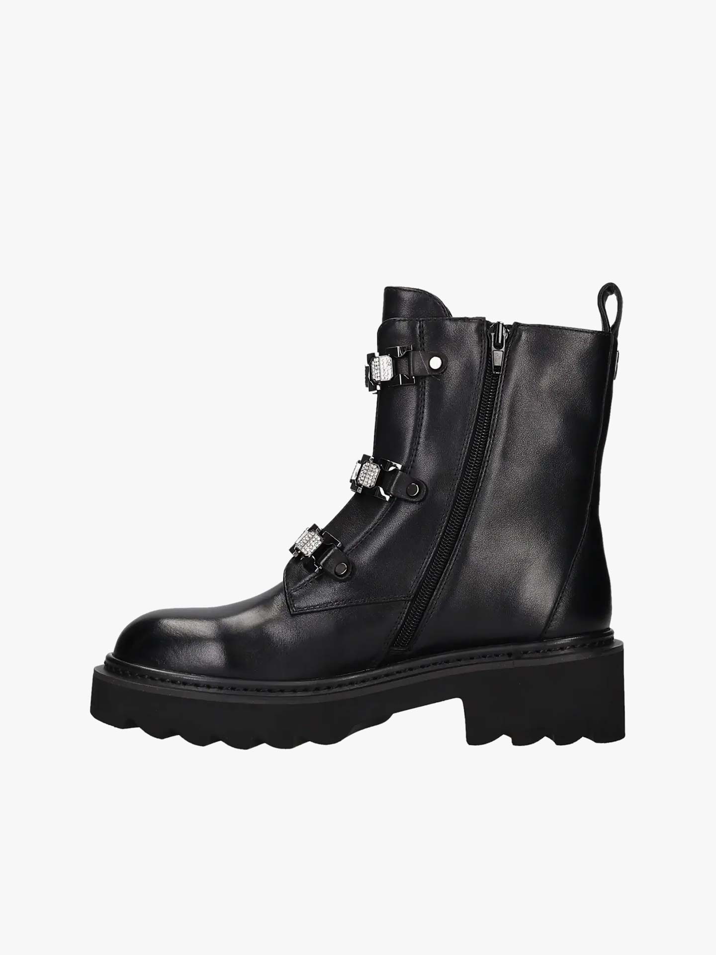 Botas de Pele com Detalhes em Strass