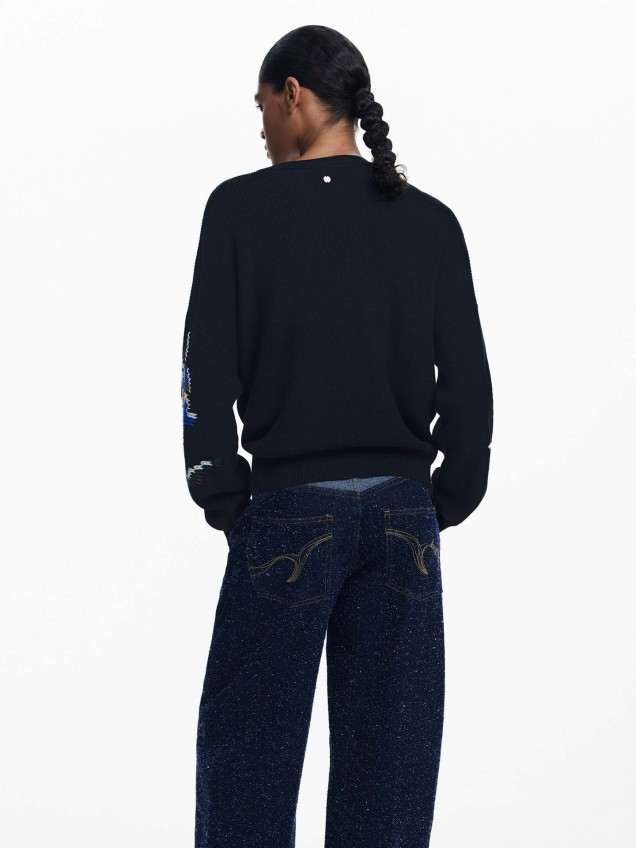 Camisola de Malha com Bordado Floral