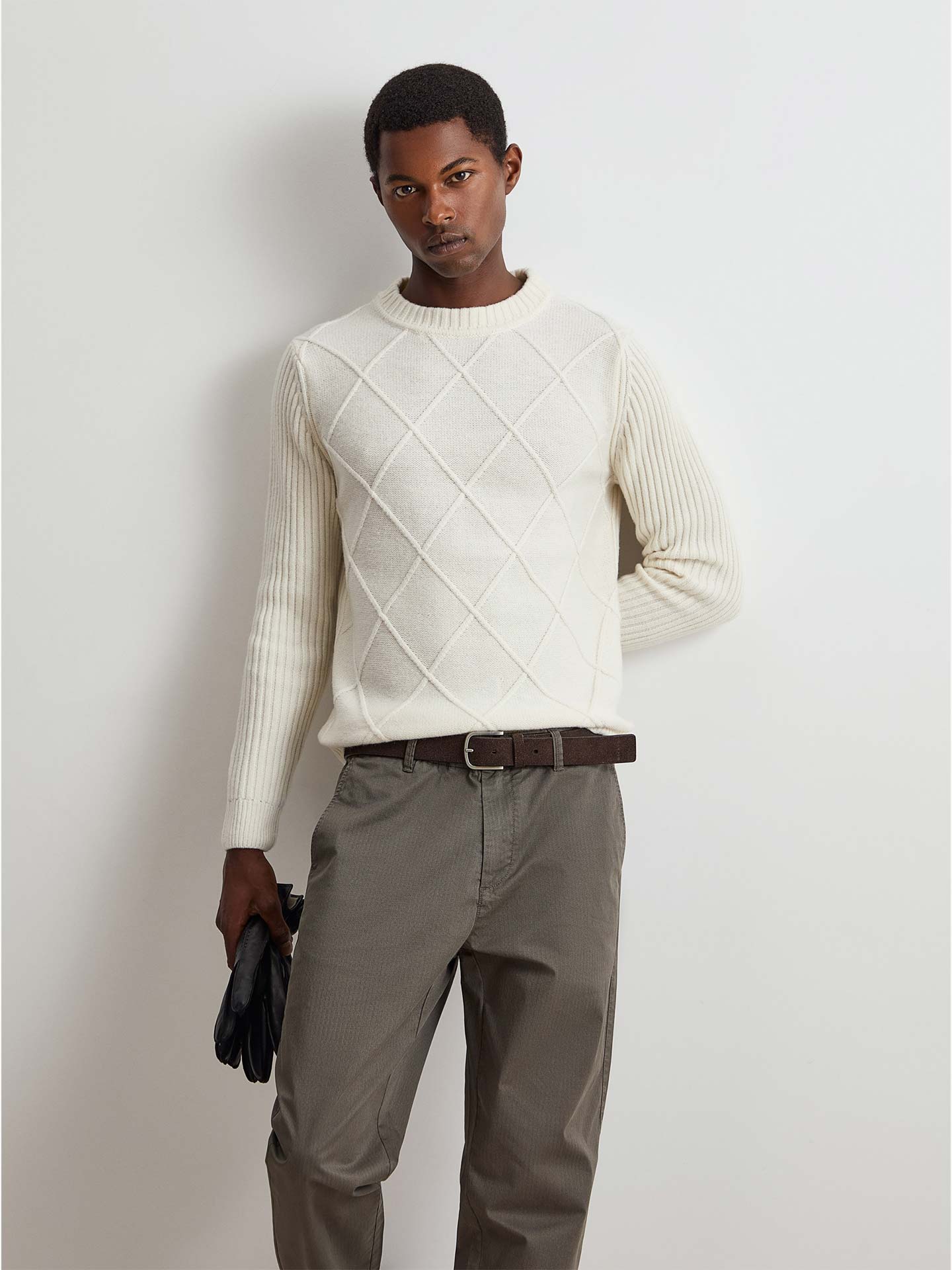 Camisola de Malha com Padrão de Losangos