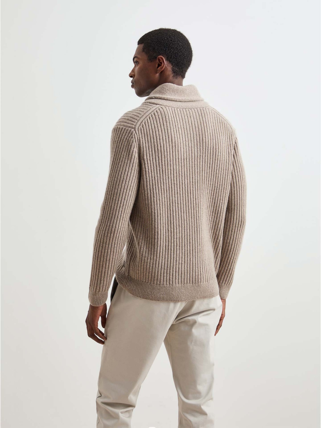 Camisola de Malha Canelada com Gola Xale