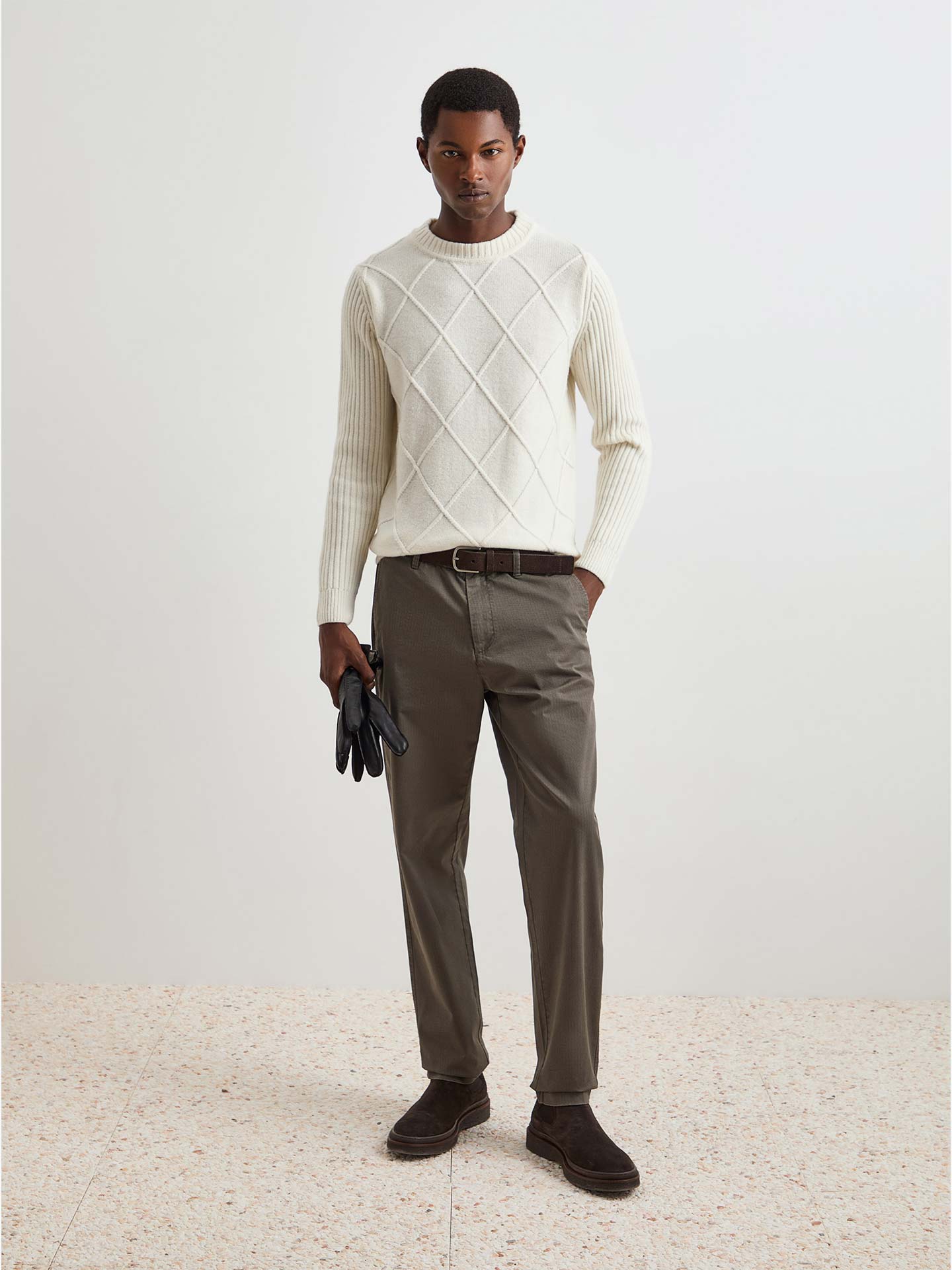 Camisola de Malha com Padrão de Losangos