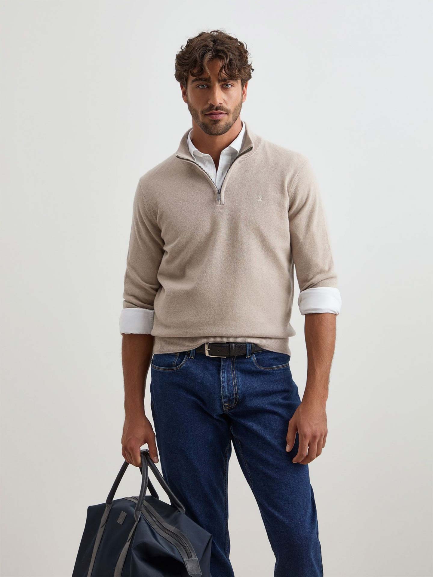 Camisola de Malha com Gola Subida e Fecho de Correr