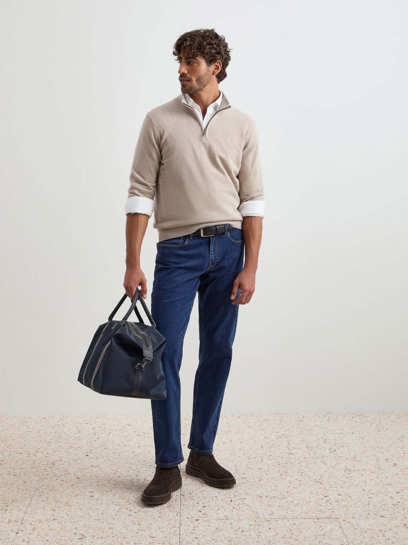 Camisola de Malha com Gola Subida e Fecho de Correr