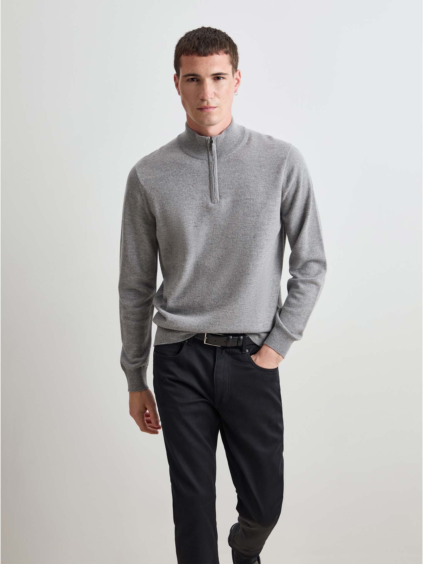 Camisola de Malha com Gola Subida e Fecho de Correr