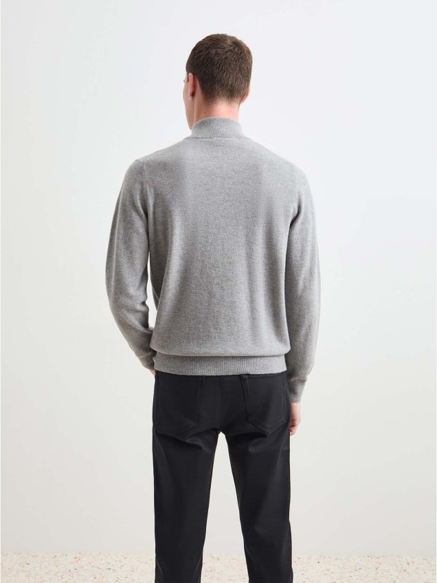 Camisola de Malha com Gola Subida e Fecho de Correr