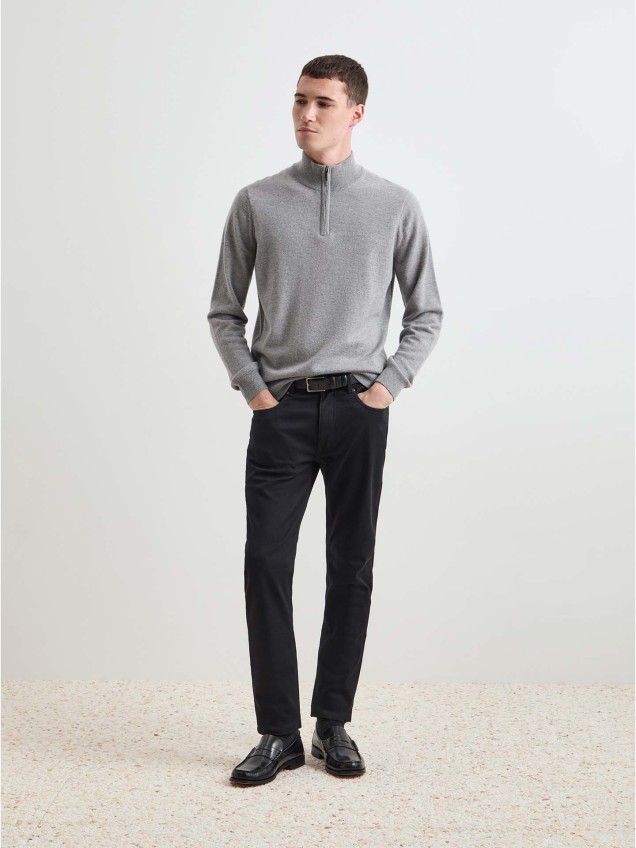 Camisola de Malha com Gola Subida e Fecho de Correr