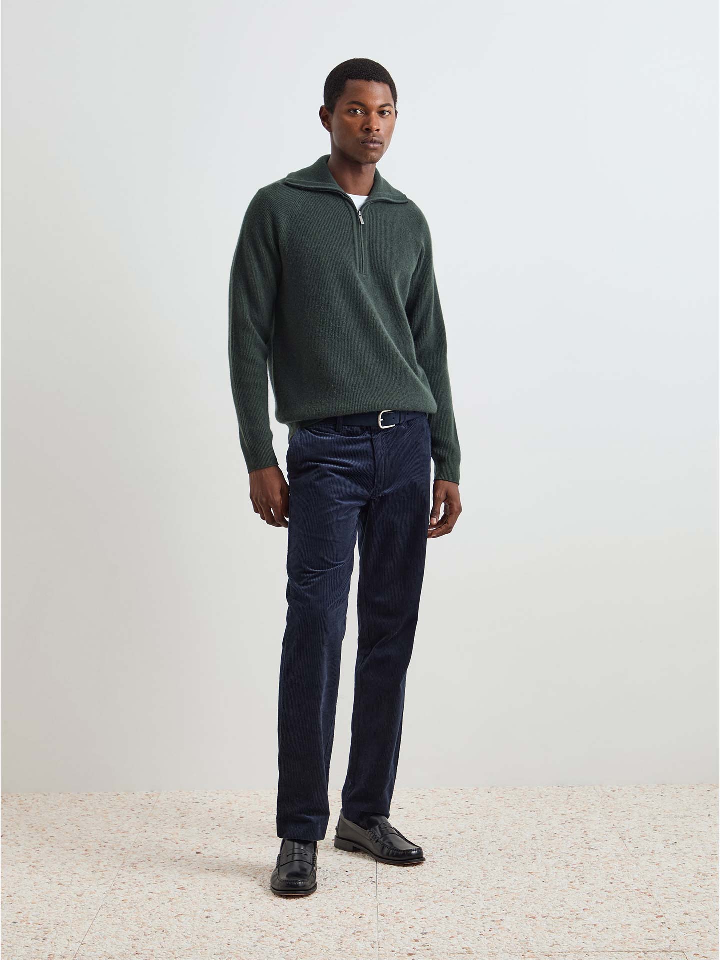 Camisola de Malha Canelada com Gola de Meio Fecho