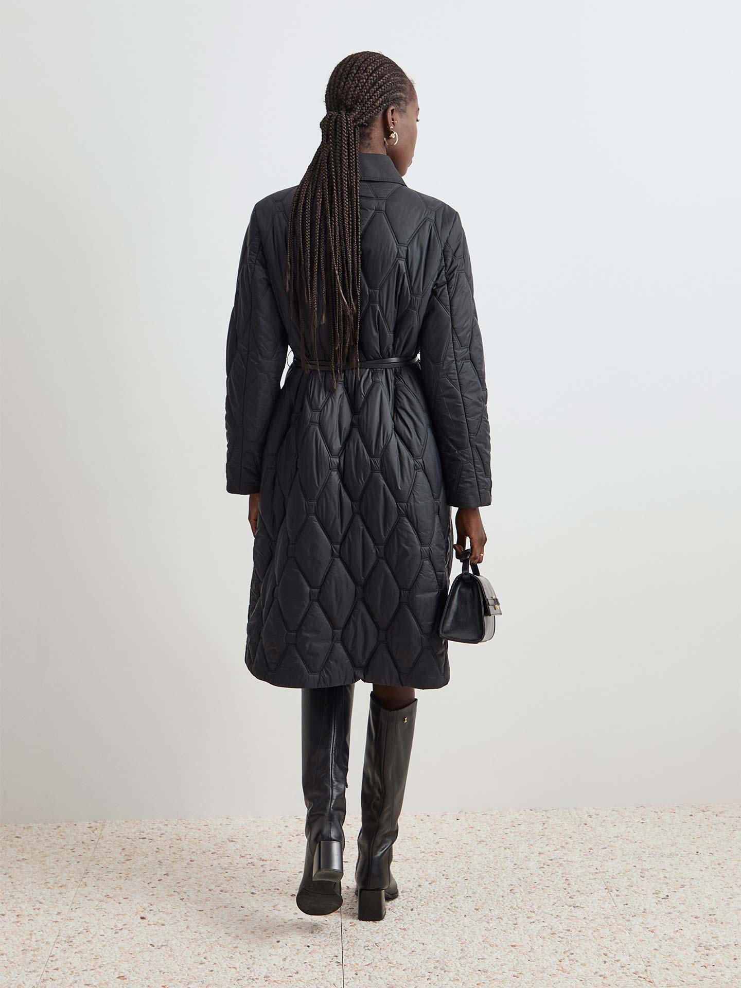 Casaco Acolchoado Comprido com Padrão Losango