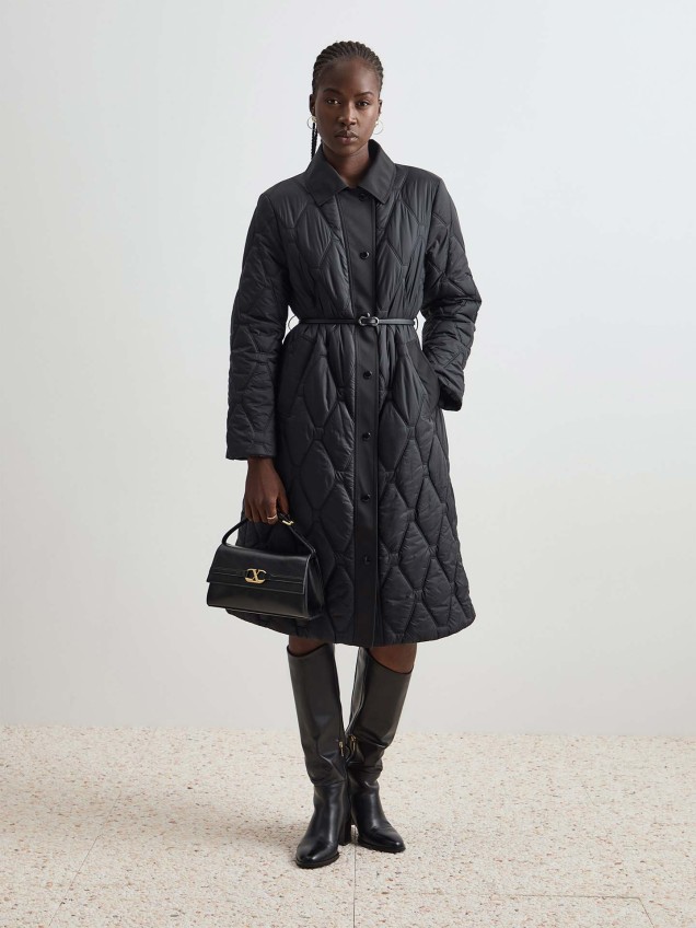 Casaco Acolchoado Comprido com Padrão Losango