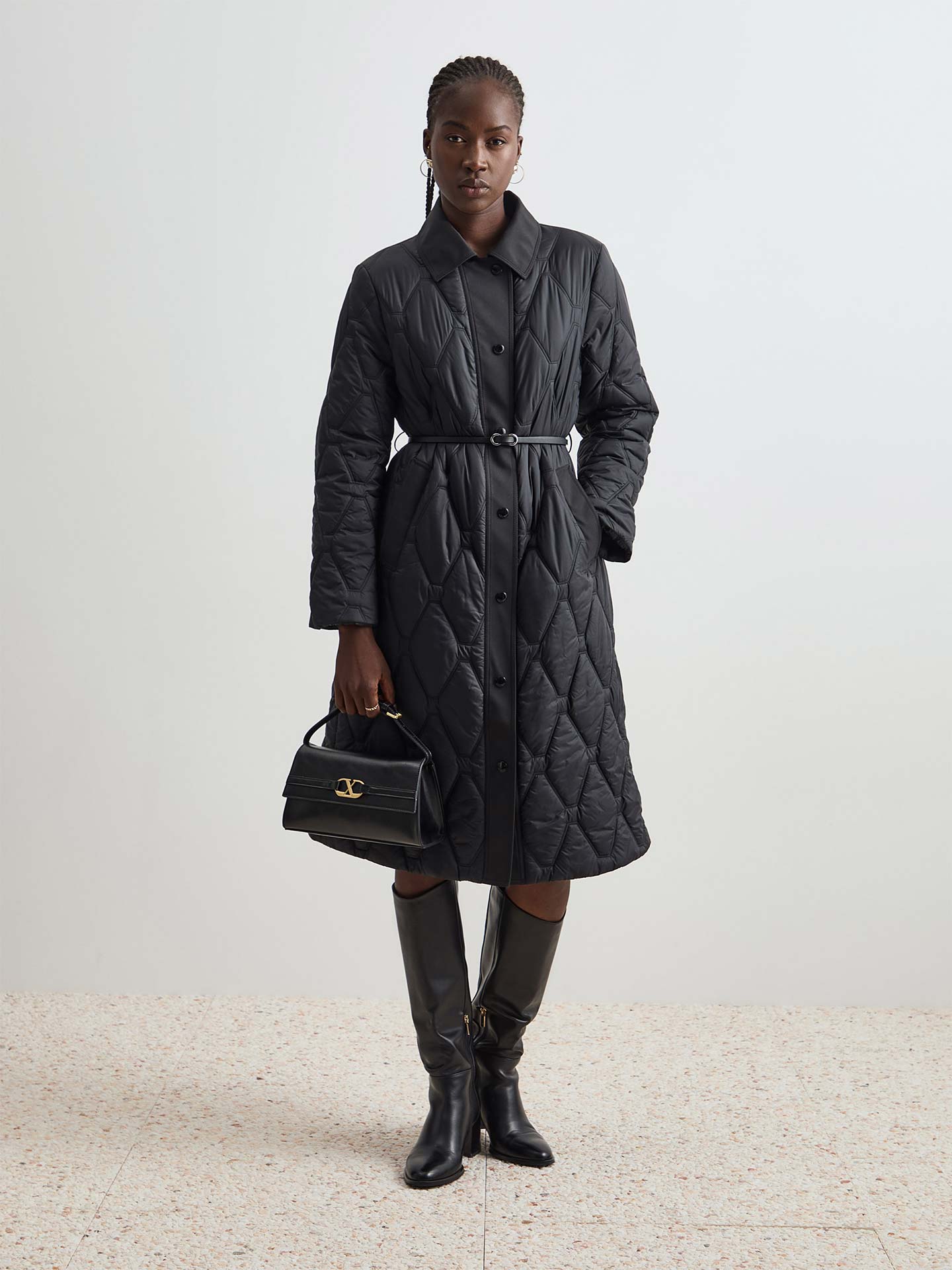 Casaco Acolchoado Comprido com Padrão Losango