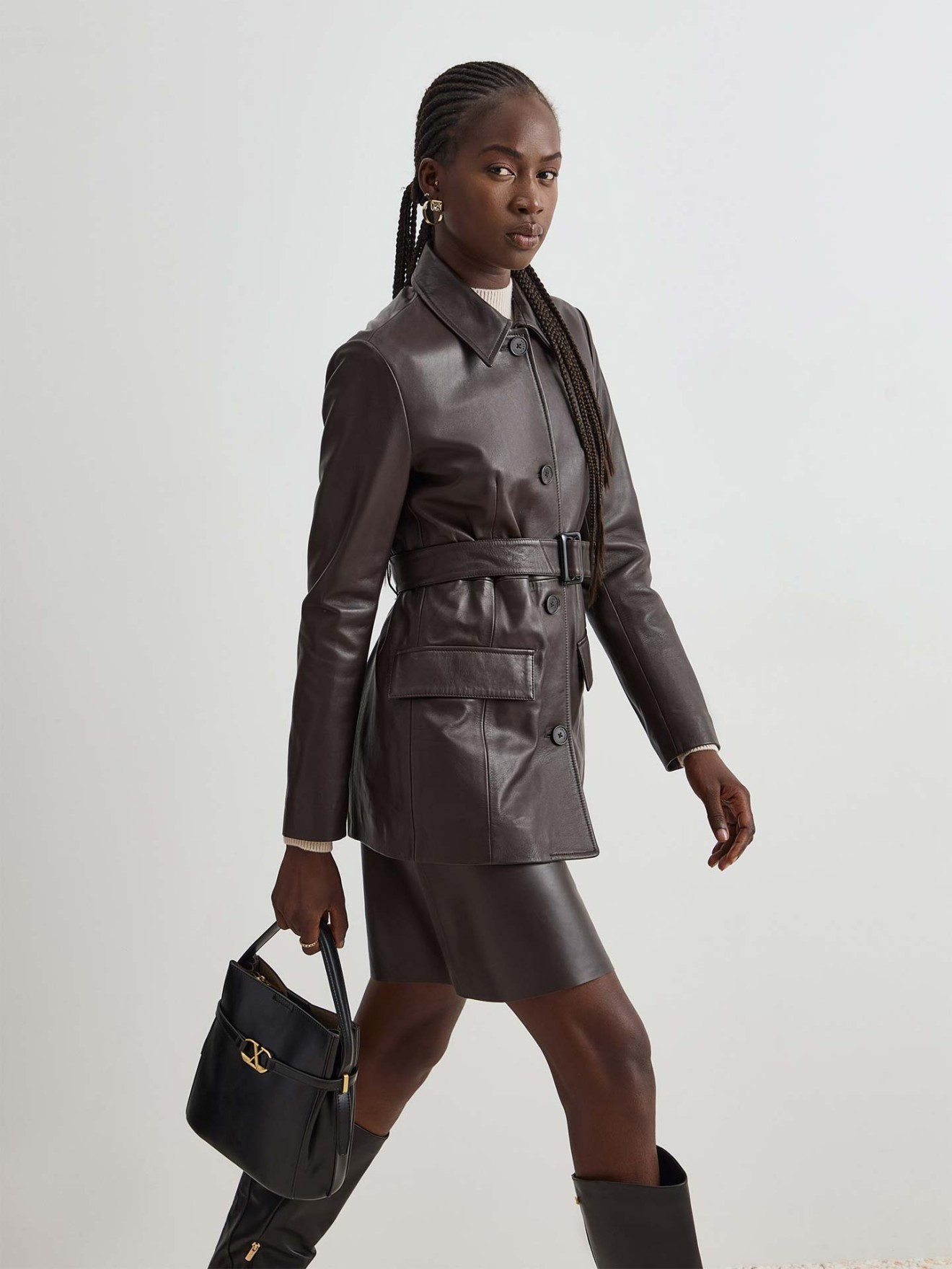 Casaco de Pele com Cinto