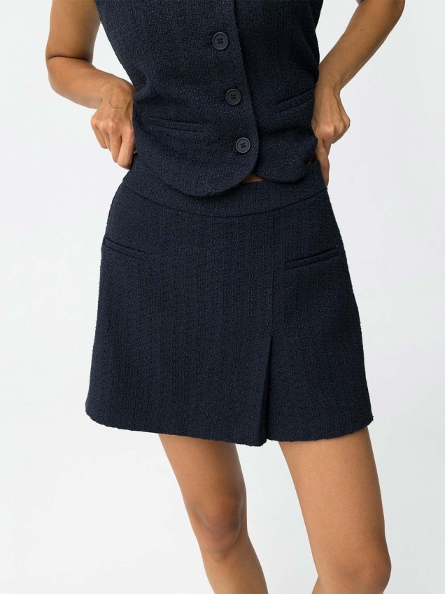 Skort de Tweed com Cintura Alta