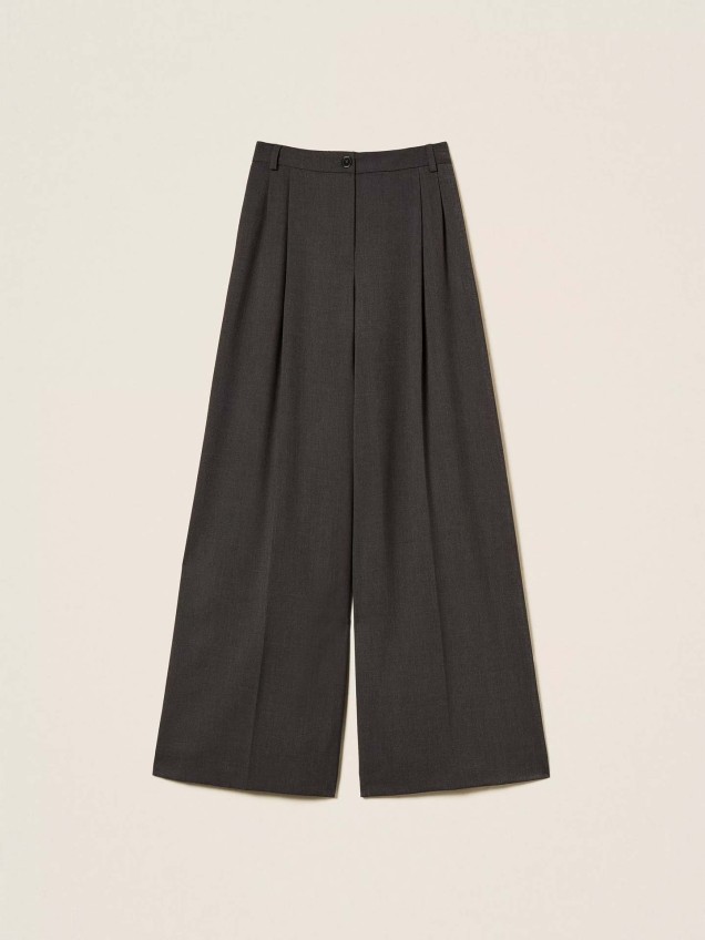 Calças Palazzo com Pregas e Cintura Alta