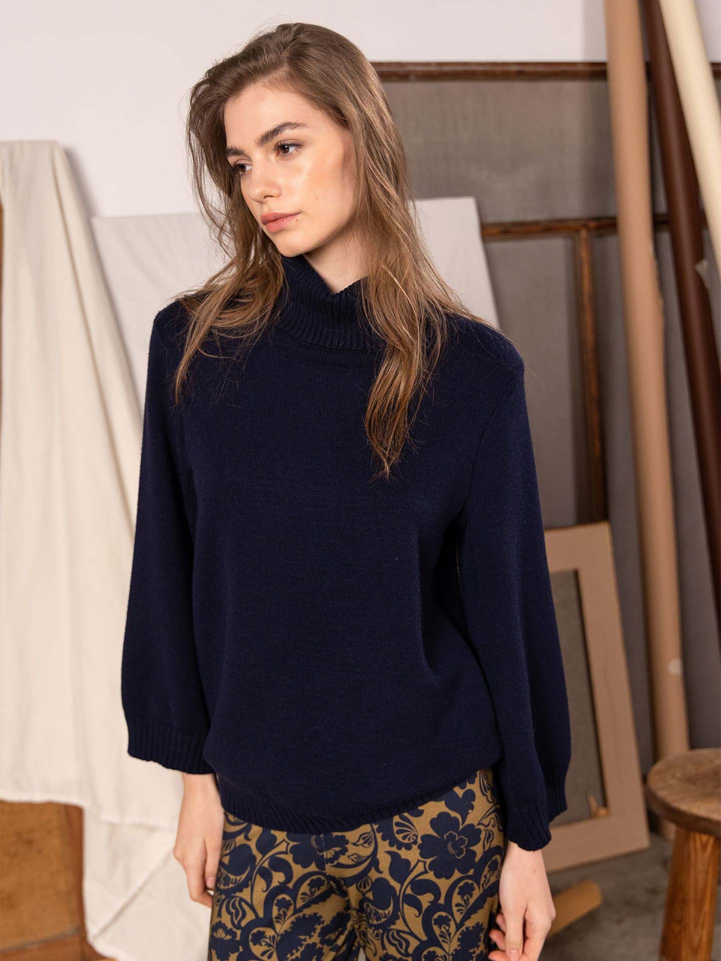 Camisola de Lã com Gola Alta