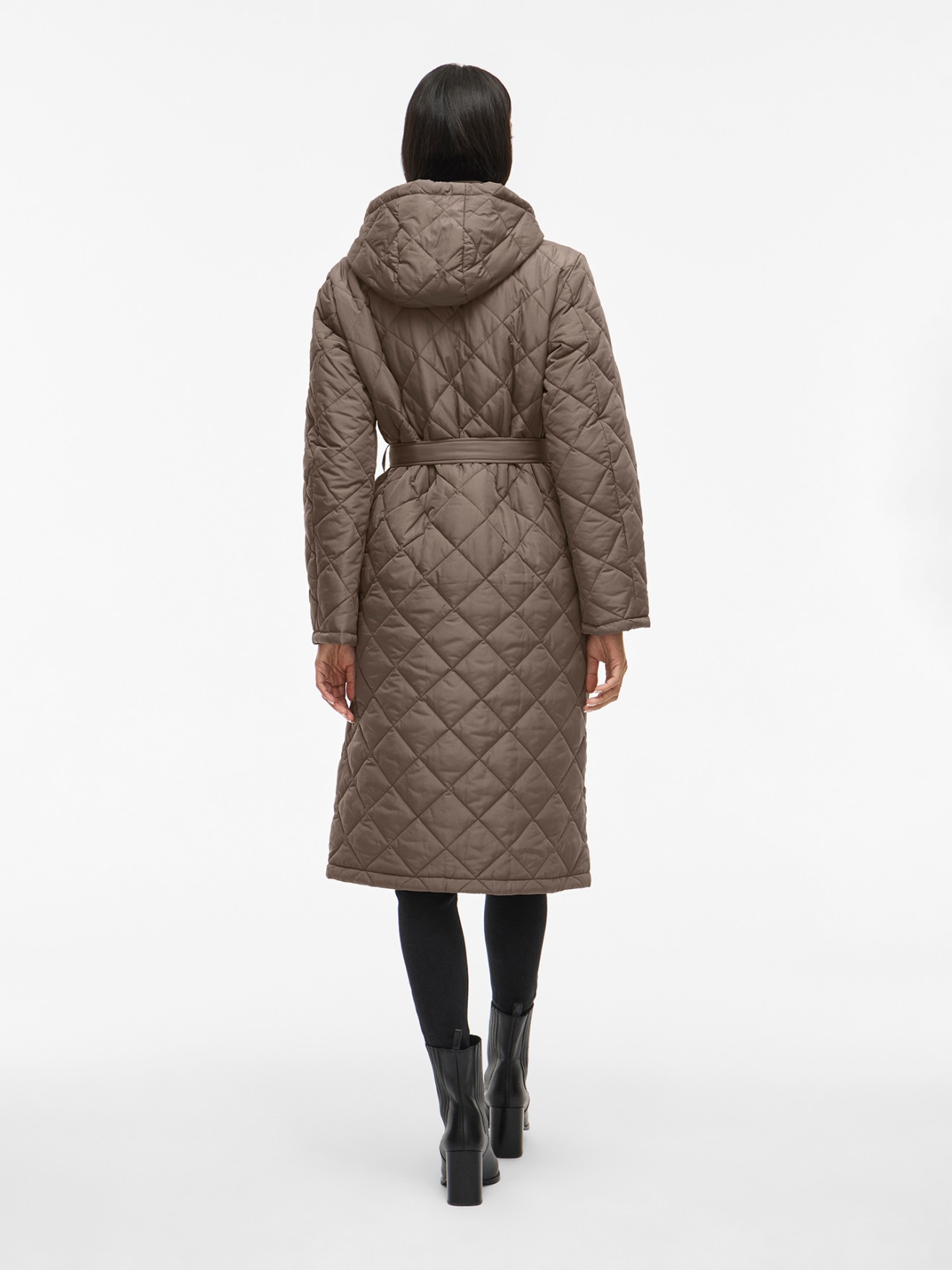Parka Acolchoada Comprida com Cinto e Capuz