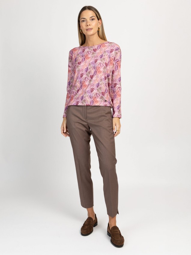 Blusa com Padrão de Folhas