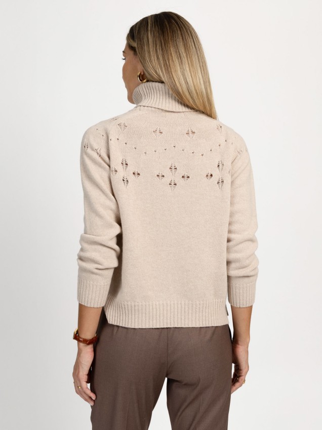 Camisola de Malha com Gola Alta e Detalhe Vazado