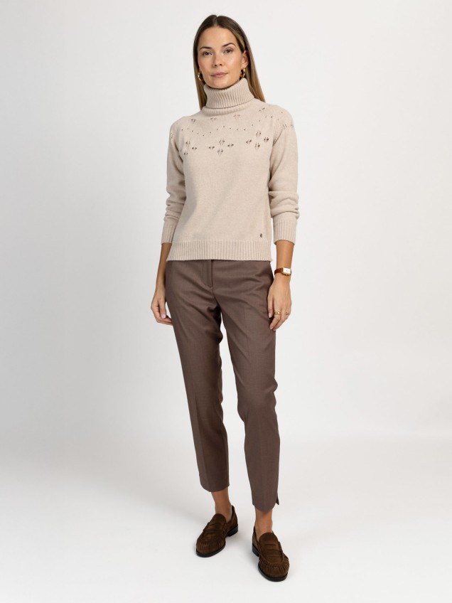 Camisola de Malha com Gola Alta e Detalhe Vazado