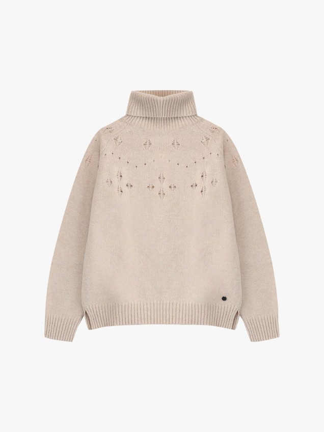 Camisola de Malha com Gola Alta e Detalhe Vazado