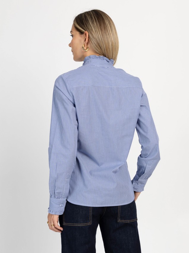 Camisa às Riscas com Gola de Folho