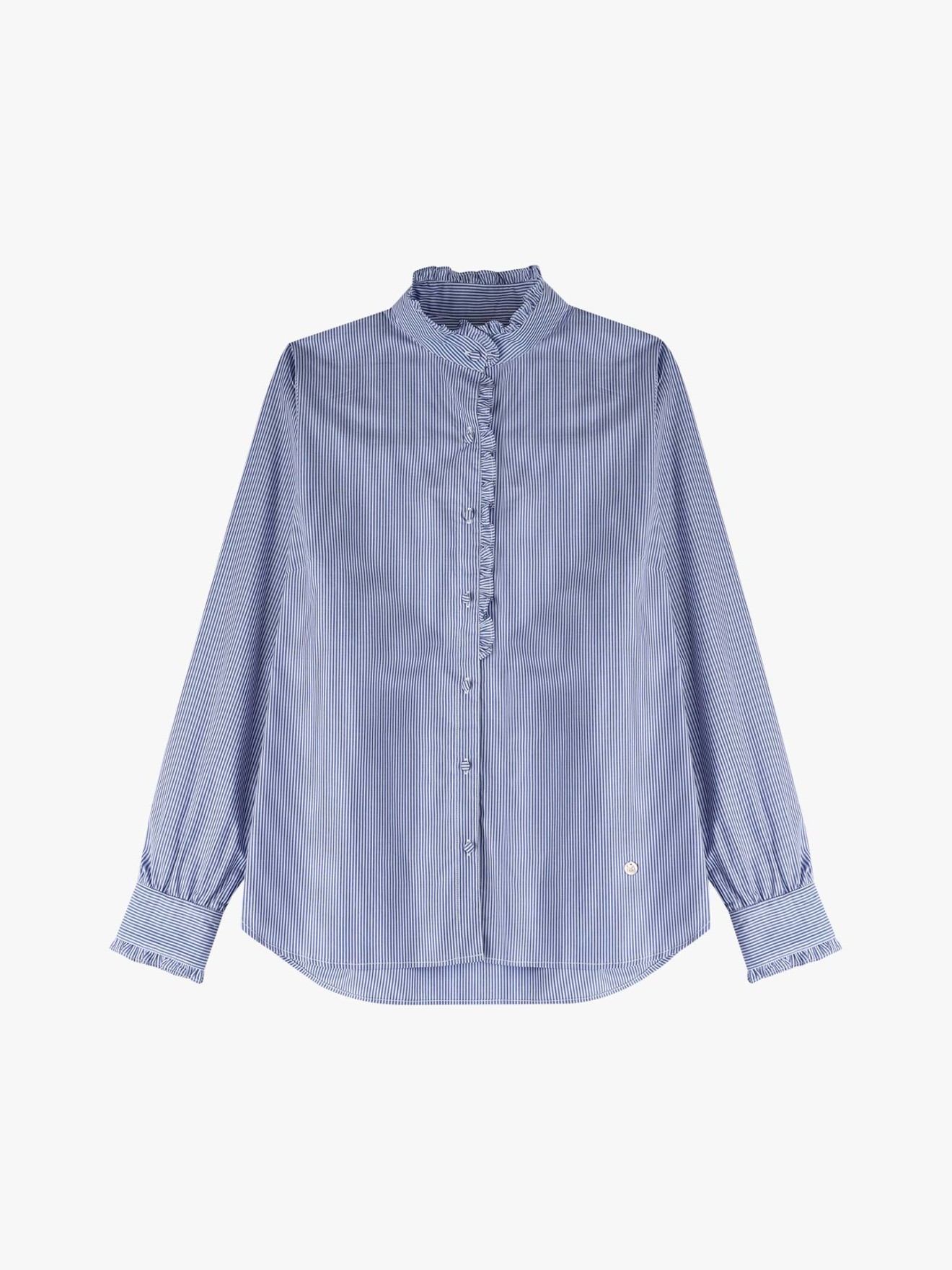 Camisa às Riscas com Gola de Folho