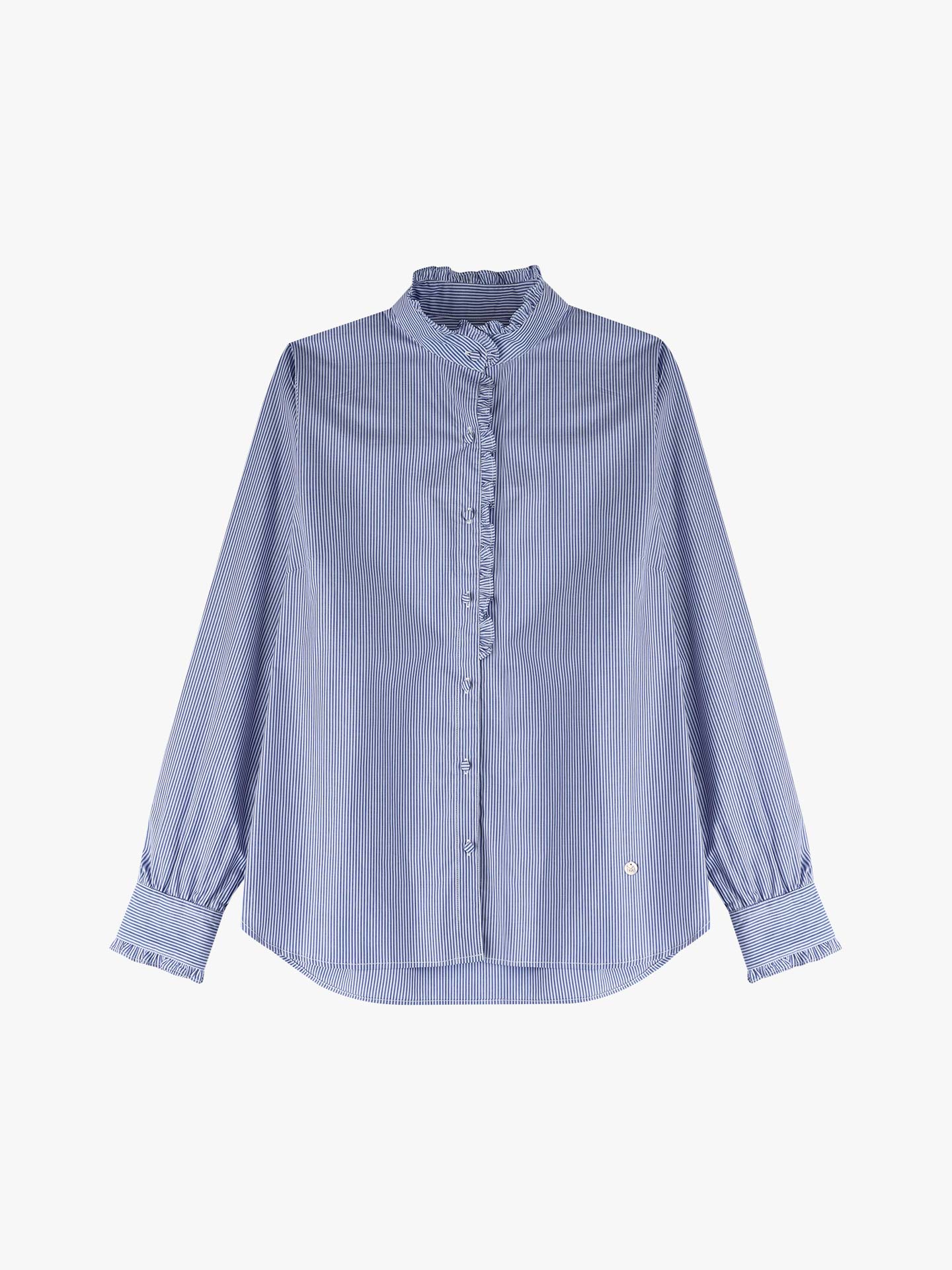 Camisa às Riscas com Gola de Folho